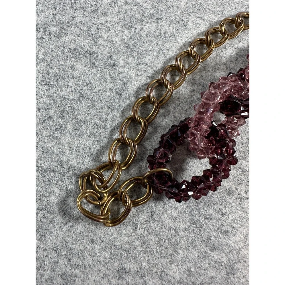 Vintage Statement Necklace‎ Fashion Jewelry Beaded Purple Gone Tone Chain